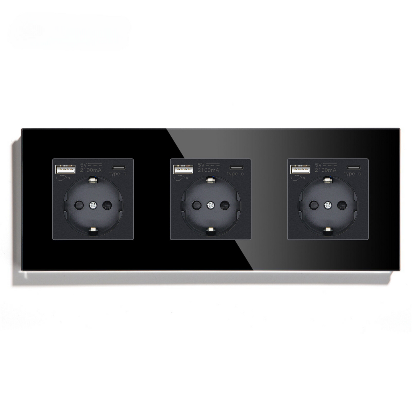 Wandsteckdose | USB A & USB C | Schwarz - Dreifach