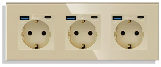Wandsteckdose | USB A & USB C | Schwarz - Dreifach
