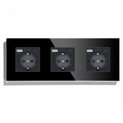 Wandsteckdose | USB A &amp; USB C | Schwarz - Dreifach