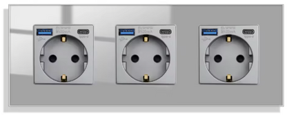 Wandsteckdose | USB A &amp; USB C | Schwarz - Dreifach